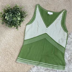 LOFT Green & White Stripe Sweater Tank M